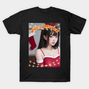 Merry Christmas Anime Girl Cosplay Xmas Cute Christmas Girl T-Shirt